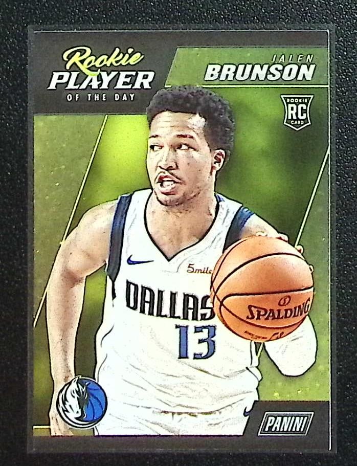 Jalen Brunson Rookie Card 2018-19 Panini Player of the Day #R20 New York Knicks: Panini Select, Prizm, Mosaic, Contenders, Revolution, Phoenix, NBA Hoops, Rookie NFL Sports Trading Cards, Silver, SP, SSP, Wave Prizms, Numbered Cards, Basketball sports Cards for Sale Near Me, NBA C