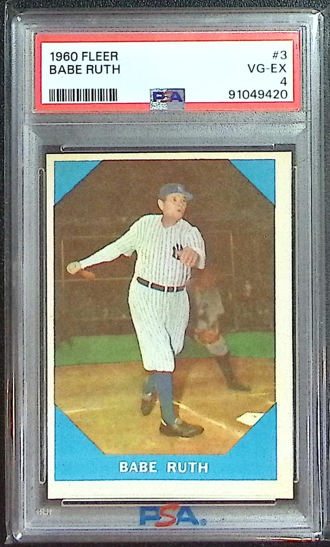 Babe Ruth 1960 Fleer #3 PSA 4 Yankees Vintage Baseball Card: Fleer Vintage Baseball MLB Trading & Sports Cards, Old Sports Cards for Sale Near Me, Auction Memorabilia Lots for Sale On Line, World Series & Hall of Fame Players