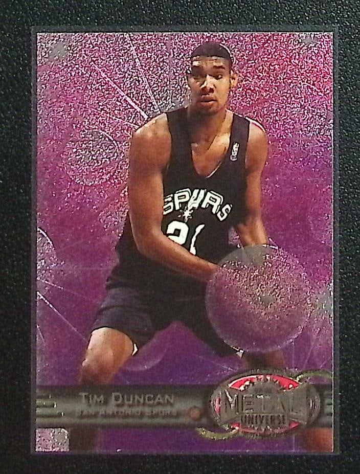 Tim Duncan Rookie Card 1997-98 Fleer Metal Universe #66 San Antonio Spurs: Fleer Vintage Basketball NBA Trading & Sports Cards, NBA Championship & Hall of Fame Player Cards, Valuable Auction Memorabilia Lots Sold On Line, Old Sports Cards for Sale Near Me