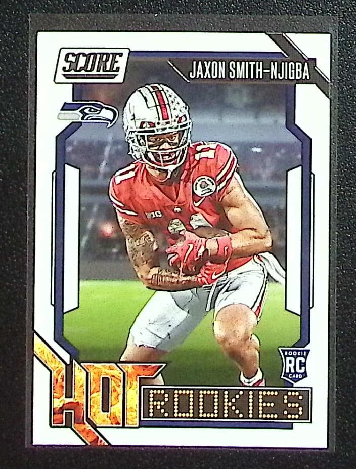 Jaxon Smith-Njigba Hot Rookies 2023 Panini Score #9 Seattle Seahawks: Panini Select, Prizm, Mosaic, Contenders, Zenith, Phoenix, Illusions, Absolute, Rookie NFL Sports Trading Cards, SP, SSP, Cards, Football Cards for Sale Near Me, Superbowl & Hall of Fame Player Cards,