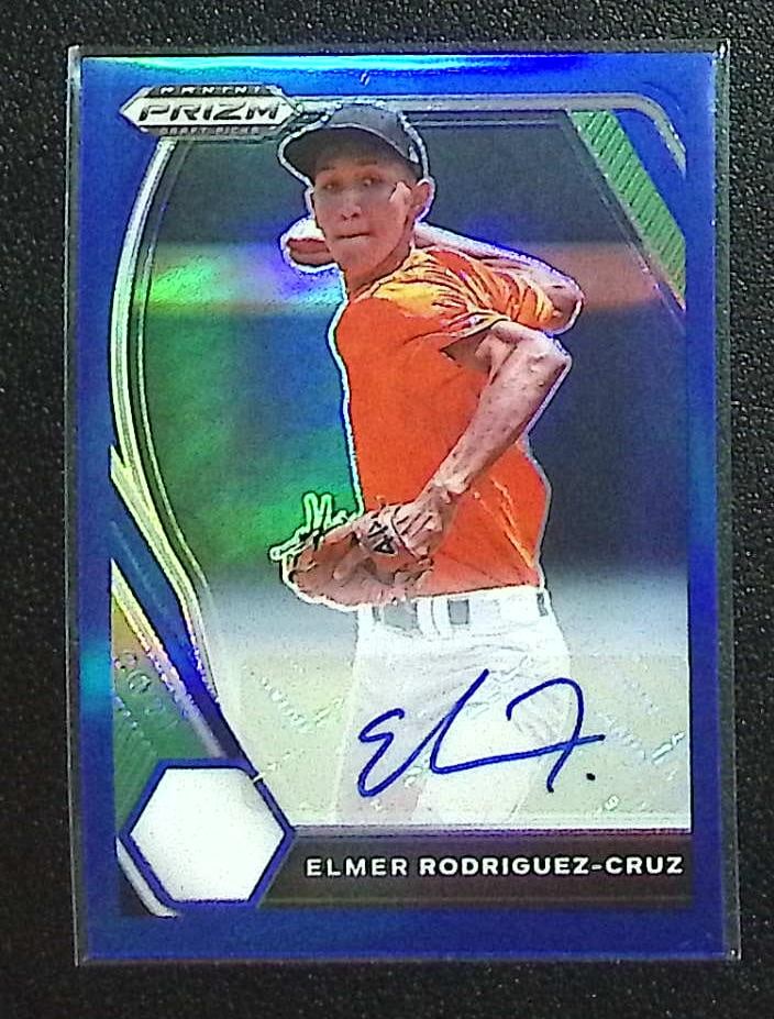 Elmer Rodriguez-Cruz Blue Prizm Auto /99 2021 Prizm Draft Picks #PDP105: Panini Baseball MLB Trading & Sports Cards, Sports Cards for Sale Near Me, Prizm, Mosaic, Select, SP, SSP, Auction Memorabilia Lots for Sale On Line, World Series & Hall of Fame Players