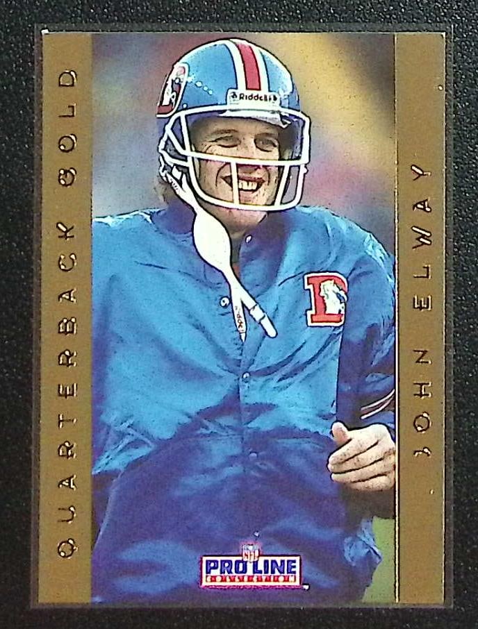 John Elway 1992 Pro Line Collection Quarterback Gold #4 Denver Broncos: Press Pass, Vintage Football NFL Trading Cards, Old Sports Cards for Sale Near Me, Hall of Fame & Super Bowl Player Cards, Auction Memorabilia Lots for Sale on Line