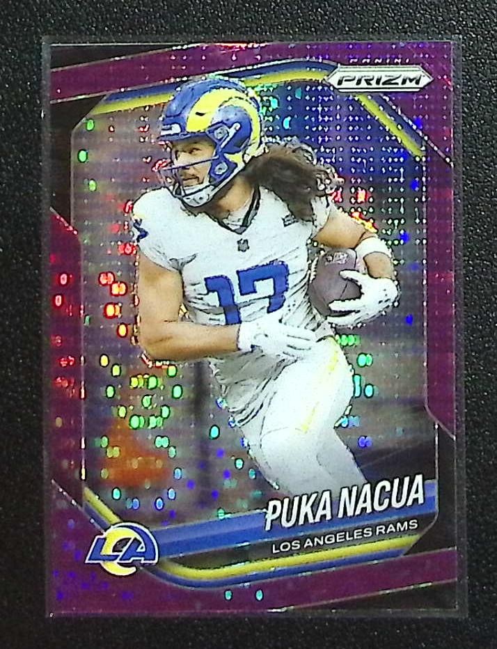 Puka Nacua Purple Pulsar Prizm 2025 Panini Prizm #205 Los Angeles Rams: Panini Select, Prizm, Mosaic, Contenders, Zenith, Phoenix, Illusions, Absolute, Rookie NFL Sports Trading Cards, SP, SSP, Cards, Football Cards for Sale Near Me, Superbowl & Hall of Fame Player Cards,