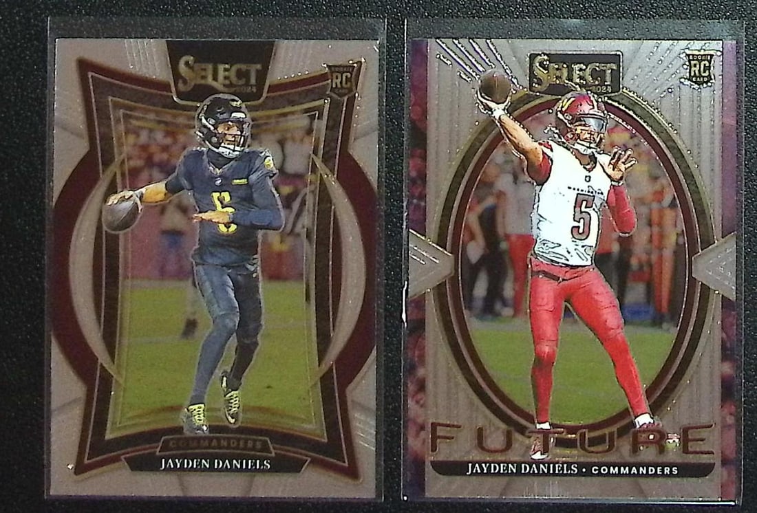 Lot of 2 Jayden Daniels Rookie Cards 2024 Select #26 & 4. Washington Commanders: Panini Select, Prizm, Mosaic, Contenders, Zenith, Phoenix, Illusions, Absolute, Rookie NFL Sports Trading Cards, SP, SSP, Cards, Football Cards for Sale Near Me, Superbowl & Hall of Fame Player Cards,