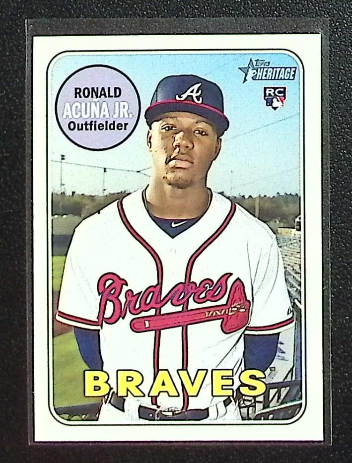 Ronald Acuna Jr. Rookie Card 2018 Topps Heritage #580: Topps Baseball MLB Trading & Sports Cards, Sports Cards for Sale Near Me, World Series & Hall of Fame Players Memorabilia, Refractors, X-Fractors, Numbered, SP, SSP, Valuable Auction Memorabilia Lots 