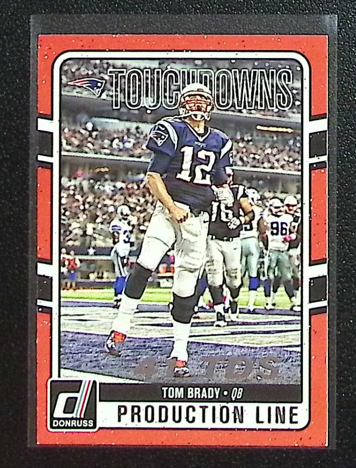 Tom Brady Production Line 2016 Donruss #12 New England Patriots: Panini Select, Prizm, Mosaic, Contenders, Zenith, Phoenix, Illusions, Absolute, Rookie NFL Sports Trading Cards, SP, SSP, Cards, Football Cards for Sale Near Me, Superbowl & Hall of Fame Player Cards,