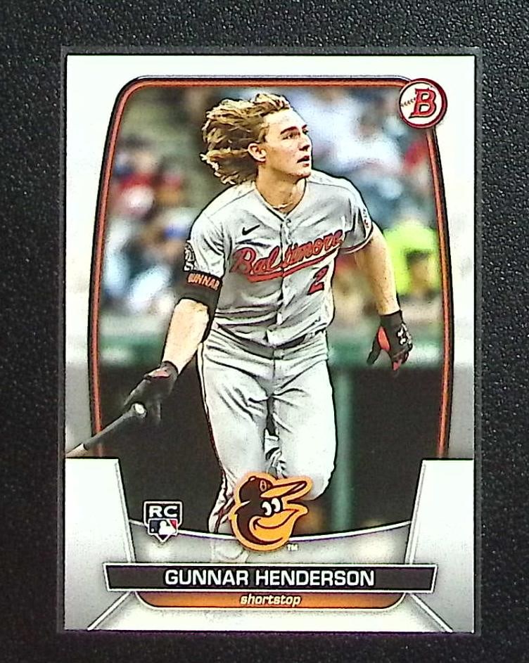 Gunnar Henderson Rookie Card 2023 Bowman #65 Baltimore Orioles: Bowman Baseball MLB Trading & Sports Cards, Sports Cards for Sale Near Me, World Series & Hall of Fame Players, SP, SSP, Chrome, 1st Bowman, Auction Memorabilia Lots Sold On Line
