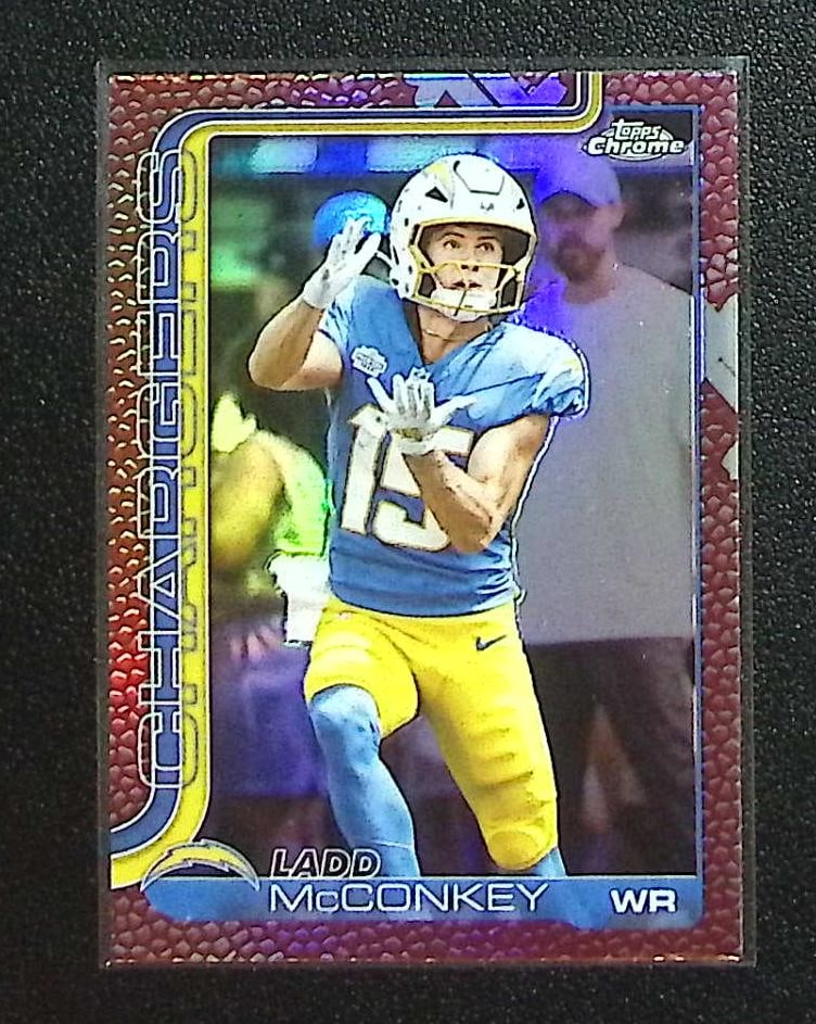 Ladd McConkey Football Leather Refractor 2025 Topps Chrome #156 Los Angeles Chargers: Topps Football NFL Trading Sports Cards, Sports Cards for Sale Near Me, Super Bowl & Hall of Fame Player Cards, Resurgence, Composite, SP, SSP, Valuable Auction Memorabilia Lots For Sale On Line