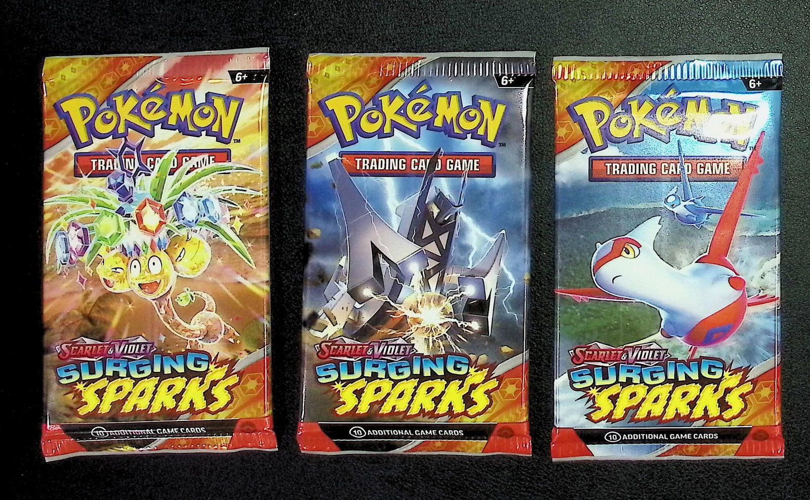 3 COUNT: Pokemon Scarlet & Violet Surging Sparks 10 Card TCG Booster Pack, Charizard, Pikachu, Holo (1 of 1)