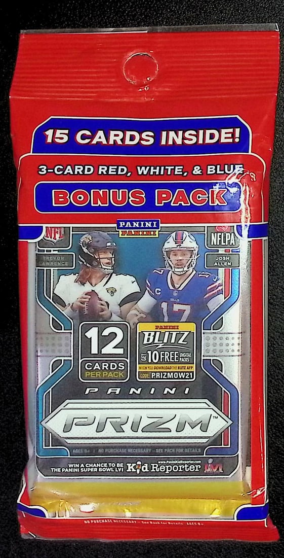 2021 Panini Prizm Football Card VALUE PACK + 3 CARD RED, WHITE & BLUE BONUS PACK: Panini Rookie Football NFL Trading & Sports Cards, Football & Sports Cards for Sale Near Me, Silver, Wave, Autographs, SP, SSP, Numbered, Super Bowl & Hall of Fame Players, Valuable Auction Memorabili
