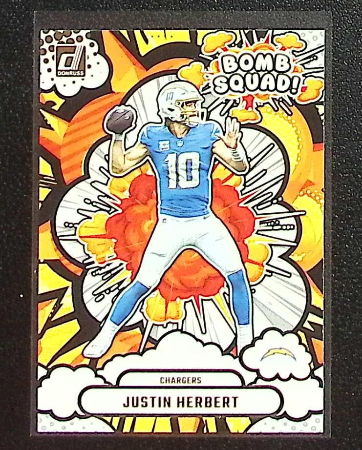 Justin Herbert Bomb Squad 2025 Donruss #BS-JHT Los Angeles Chargers: Panini Select, Prizm, Mosaic, Contenders, Zenith, Phoenix, Illusions, Absolute, Rookie NFL Sports Trading Cards, SP, SSP, Cards, Football Cards for Sale Near Me, Superbowl & Hall of Fame Player Cards,
