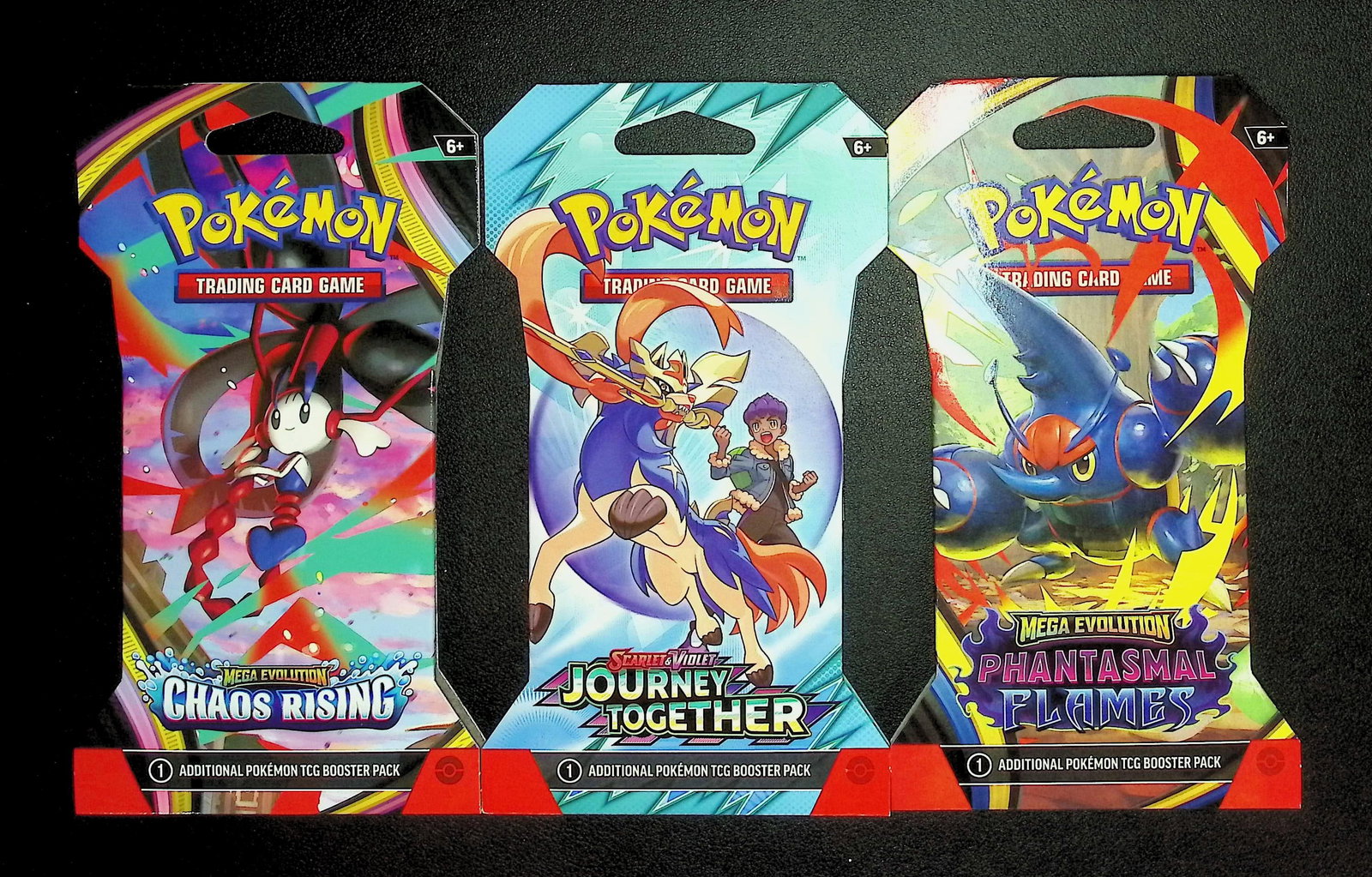 3 COUNT: 1 - Pokemon Chaos Rising, 1 - Journey Together, 1 - Phantasmal Flames Booster Packs (1 of 1)