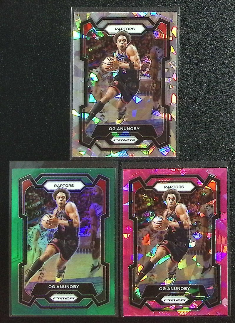 Lot of 3 Og Anunoby Crakced Ices & Prizms 2023-24 Panini Prizm #91: Panini Select, Prizm, Mosaic, Contenders, Revolution, Phoenix, NBA Hoops, Rookie NFL Sports Trading Cards, Silver, SP, SSP, Wave Prizms, Numbered Cards, Basketball sports Cards for Sale Near Me, NBA C