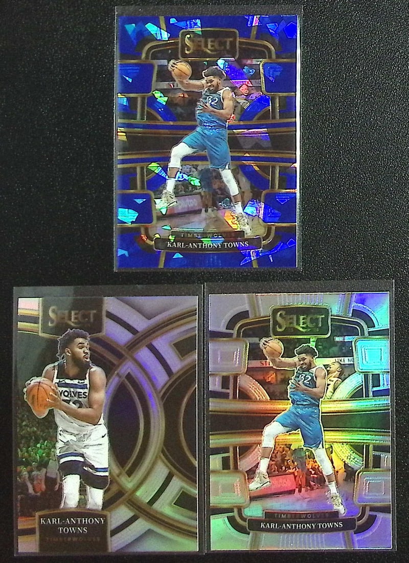 Lot of 3 Karl-Anthony Towns Silver Prizms & Crakced Ices 2023-24 Select: Panini Select, Prizm, Mosaic, Contenders, Revolution, Phoenix, NBA Hoops, Rookie NFL Sports Trading Cards, Silver, SP, SSP, Wave Prizms, Numbered Cards, Basketball sports Cards for Sale Near Me, NBA C