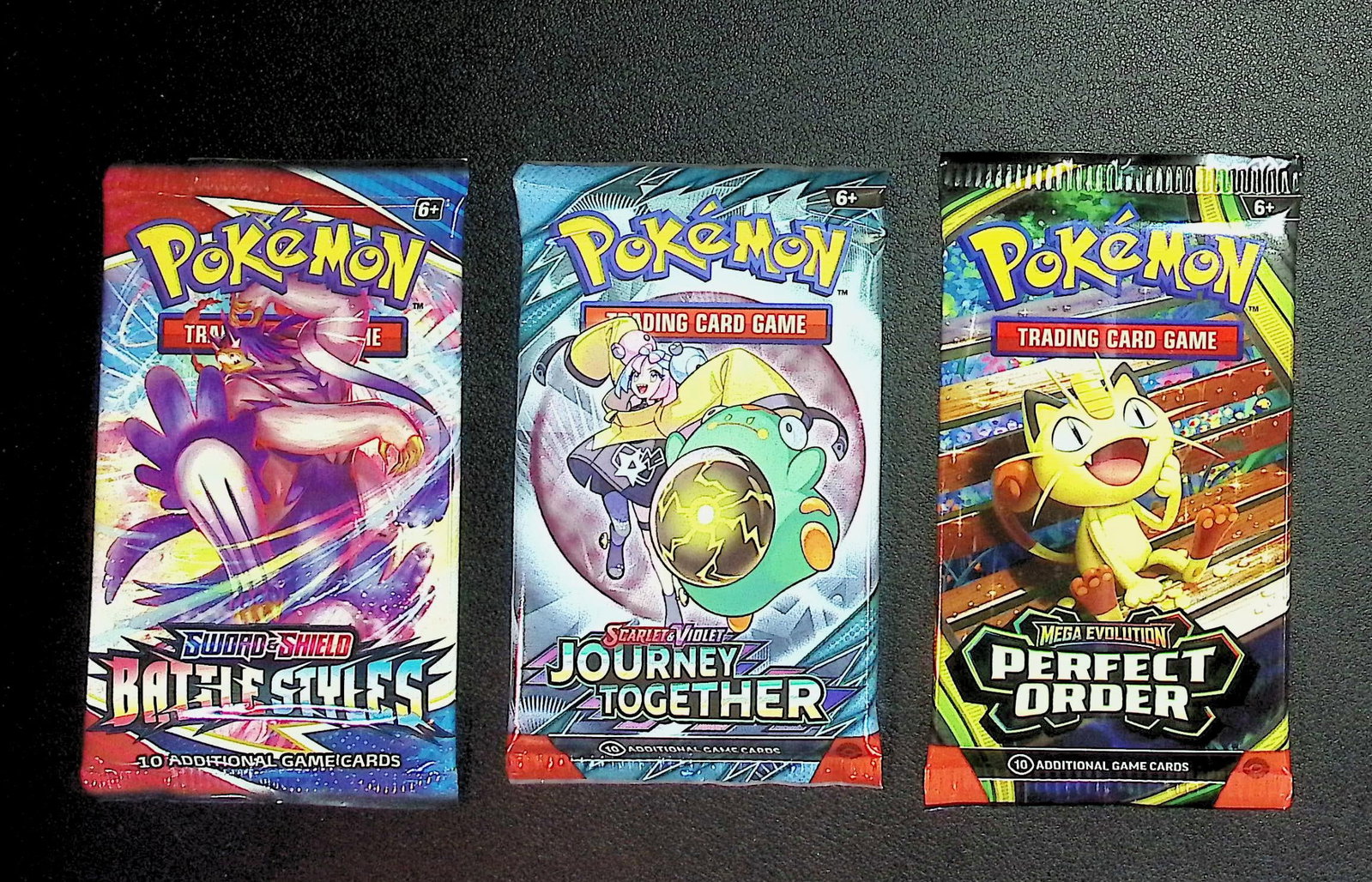 3 COUNT: 1 - Pokemon Battle Styles, 1 - Journey Together, & 1 - Perfect Order Booster Packs: Pokemon Trading Card Game Cards, Charizard, Pikachu, Mewto, EX, Referse Holo, Holo Rare Cards, Secret Rare Cards, Full Art Cards, Evee, 3 Stars Ultra Rare Cards, Double Rare, Illustration Rare,