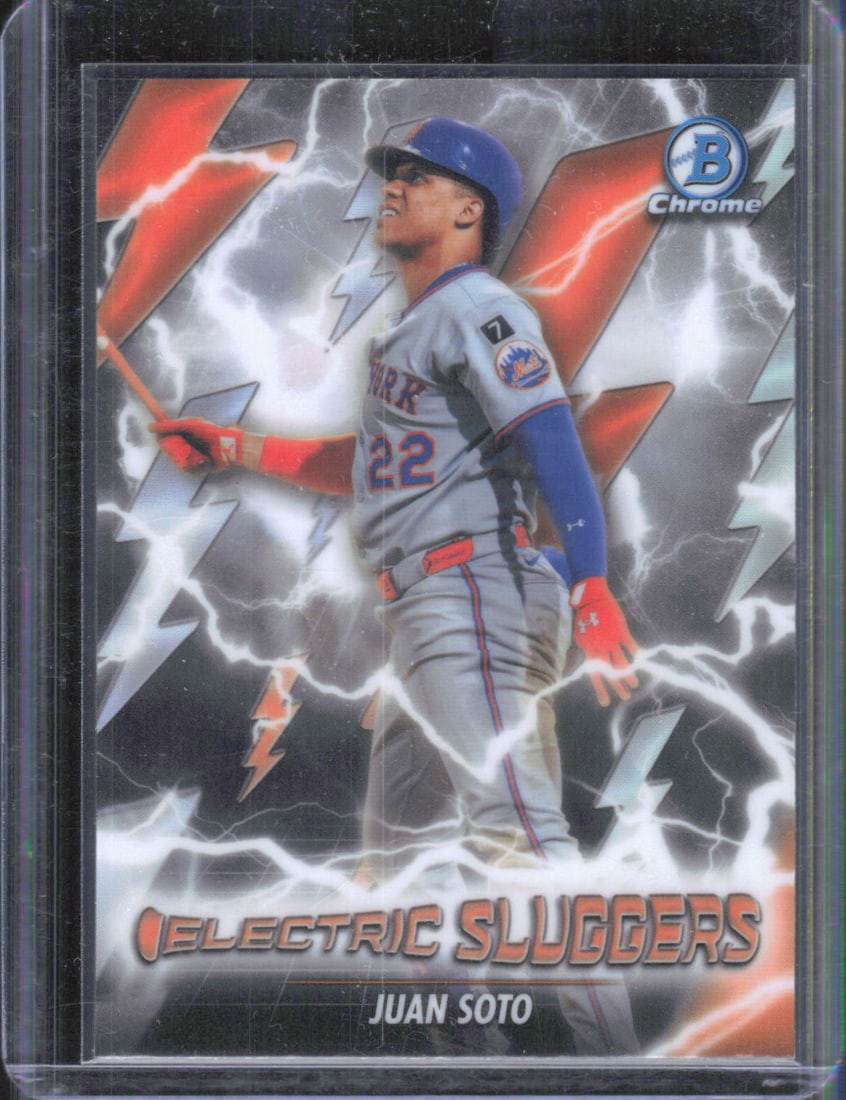 Juan Soto Electric Sluggers 2026 Bowman Chrome #ES-7: Topps Baseball MLB Trading & Sports Cards, Sports Cards for Sale Near Me, World Series & Hall of Fame Players Memorabilia, Refractors, X-Fractors, Numbered, SP, SSP, Valuable Auction Memorabilia Lots 