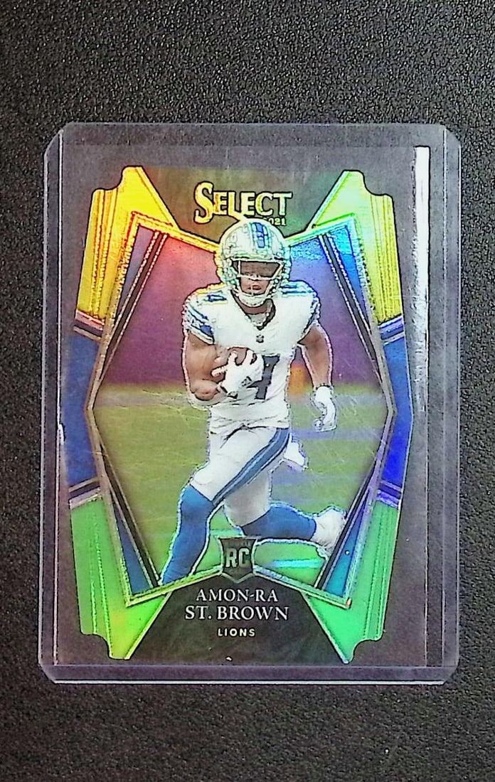 Amon-Ra-St.Brown Rookie Card Green & Yellow Prizm Die Cut 2021 Panini #173 (1 of 2)