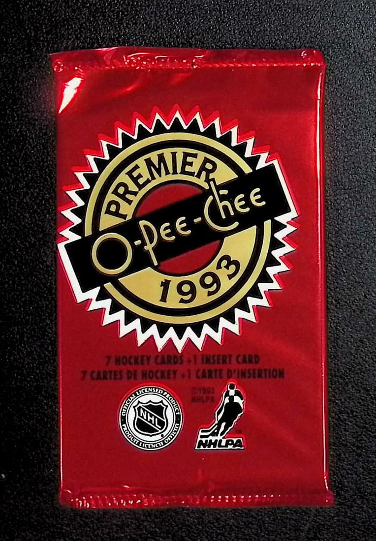 1993 O Pee Chee Premier Hockey Card Retail Box Pack - Wayne Gretzky: Vintage O Pee Chee Hockey NHL Trading & Sports Cards, Old Sports Cards for Sale Near Me, Wayne Gretzky, Mario Lemieux, Jaromir Jagr, Valuable Auction Memorabilia Lots for Sale Near Me, Stanley Cup &