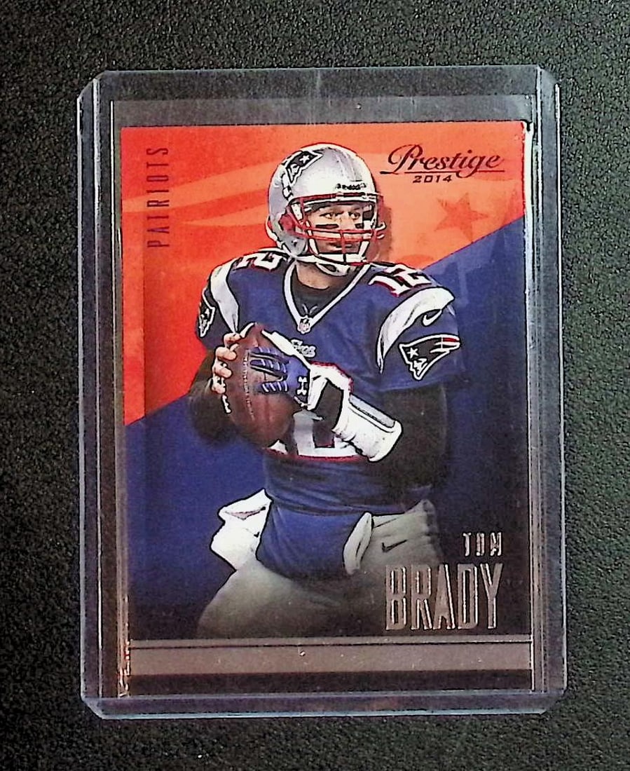 Tom Brady Prestige 2014 Panini #13: Panini Select, Prizm, Mosaic, Contenders, Zenith, Phoenix, Illusions, Absolute, Rookie NFL Sports Trading Cards, SP, SSP, Cards, Football Cards for Sale Near Me, Superbowl & Hall of Fame Player Cards,