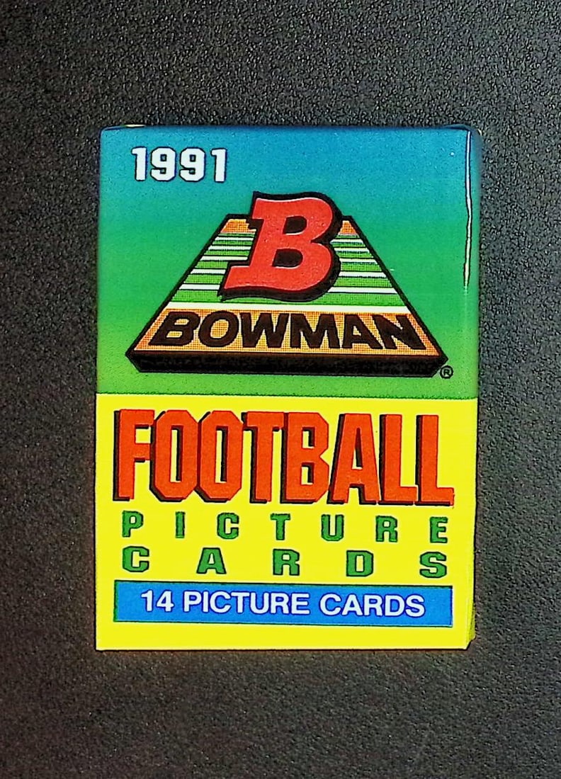 1991 Bowman Vintage Football Card Retail Box Wax Pack - Emmitt Smith Rookie Card: Vintage Valuable Football NFL Trading & Sports Cards, Old Sports Cards Sold On Line, Auction Lots Sold On Line, Super Bowl and Hall of Fame Players, Dallas Cowboys, Buffalo Bills, Steelers, 49ers, Joe