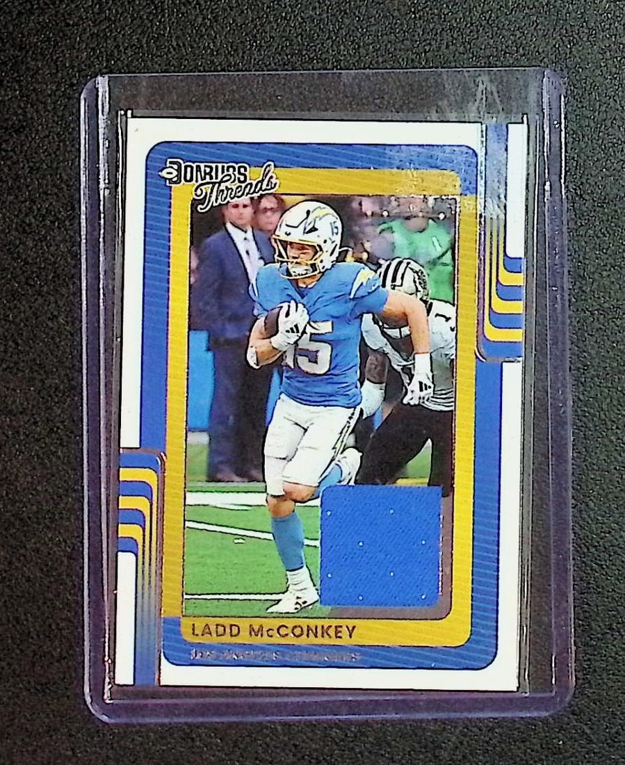Ladd McConkey Game Relic 2025 Donruss Threads #DTH-LMY: Panini Select, Prizm, Mosaic, Contenders, Zenith, Phoenix, Illusions, Absolute, Rookie NFL Sports Trading Cards, SP, SSP, Cards, Football Cards for Sale Near Me, Superbowl & Hall of Fame Player Cards,