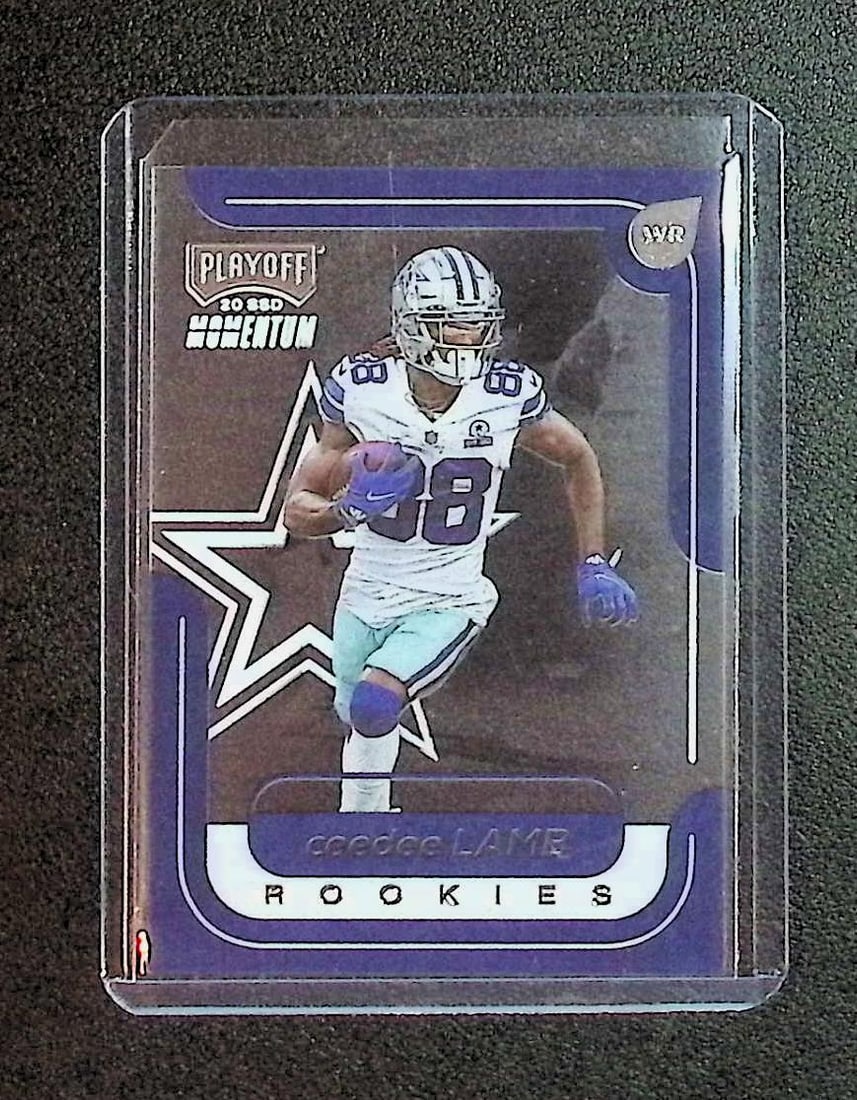 Ceedee Lamb Rookie Card Playoff Momentum Rookies Accetate 2020 Panini #M-12: Panini Select, Prizm, Mosaic, Contenders, Zenith, Phoenix, Illusions, Absolute, Rookie NFL Sports Trading Cards, SP, SSP, Cards, Football Cards for Sale Near Me, Superbowl & Hall of Fame Player