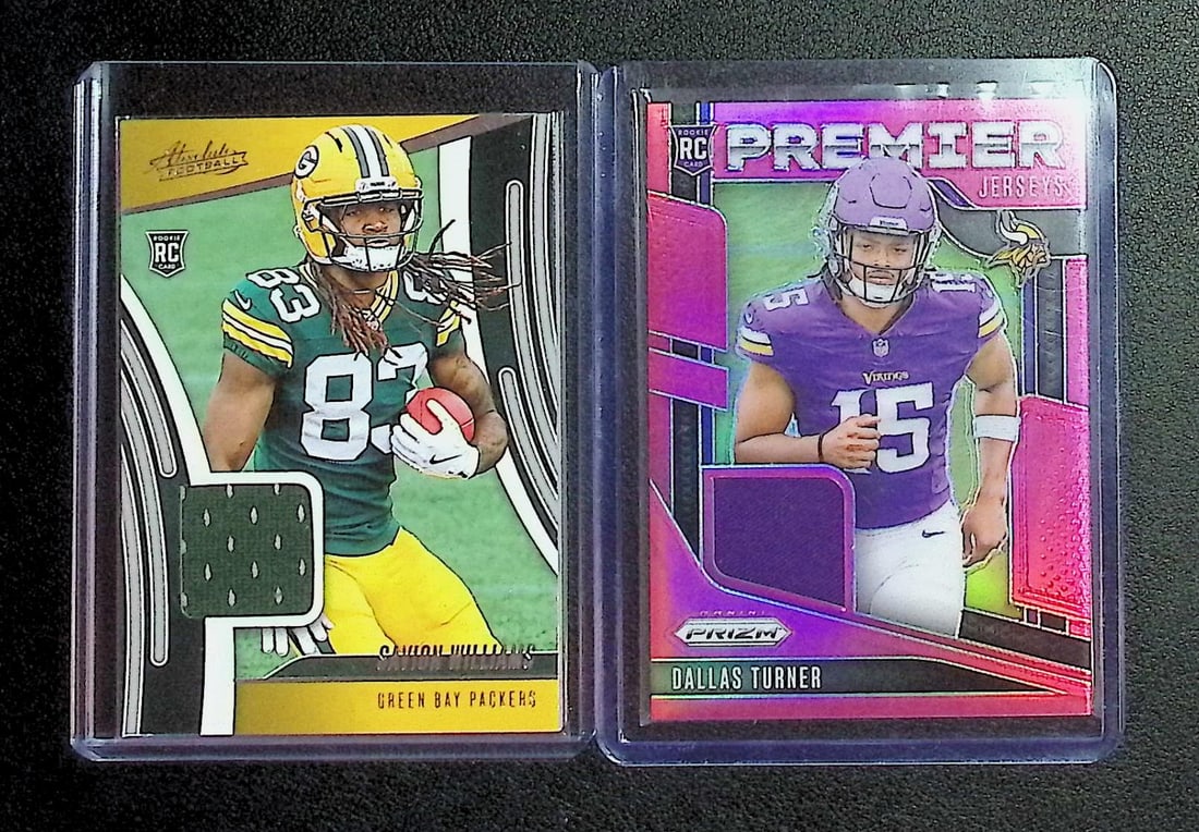Rookie Jersey Relic Cards: Pink Prizm Dallas Turner & Savion Williams: Panini Select, Prizm, Mosaic, Contenders, Zenith, Phoenix, Illusions, Absolute, Rookie NFL Sports Trading Cards, SP, SSP, Cards, Football Cards for Sale Near Me, Superbowl & Hall of Fame Player