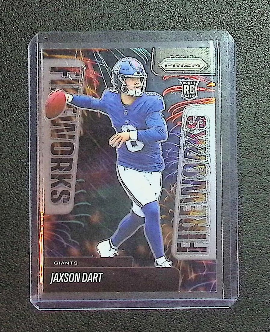 Jaxson Dart Rookie Card Fireworks 2025 Panini Prizm #6: Panini Select, Prizm, Mosaic, Contenders, Zenith, Phoenix, Illusions, Absolute, Rookie NFL Sports Trading Cards, SP, SSP, Cards, Football Cards for Sale Near Me, Superbowl & Hall of Fame Player Cards,