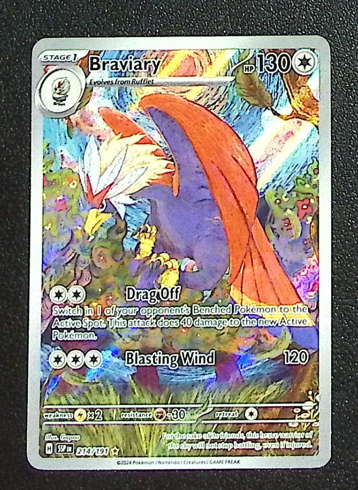 Pokemon Surging Sparks Braviary Illustration Rare #214: Pokemon Trading Card Game Cards, Charizard, Pikachu, Mewtwo, Reverse Holo, Holo Rare, Secret Rare Cards, Full Art Cards, Eevee, Ultra Rare Card, Illustration Rare, Special Illustration Rare SIR