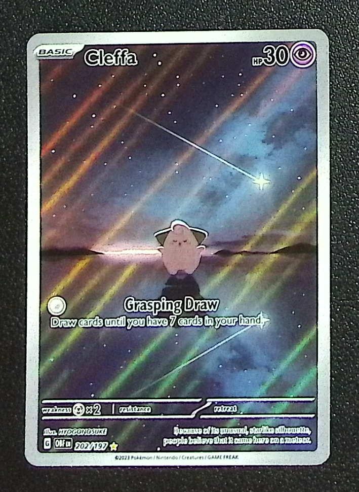 Pokemon Obsidian Flames Cleffa Illustration Rare #202: Pokemon Trading Card Game Cards, Charizard, Pikachu, Mewtwo, Reverse Holo, Holo Rare, Secret Rare Cards, Full Art Cards, Eevee, Ultra Rare Card, Illustration Rare, Special Illustration Rare SIR