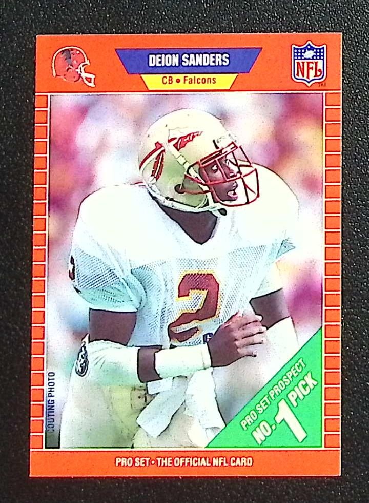 Deion Sanders Rookie Card 1989 Pro Set #486 Atlanta Falcons: Pro Set Football NFL Trading Cards, Old Sports Cards for Sale Near Me, Hall of Fame & Super Bowl Player Cards, Auction Memorabilia Lots for Sale on Line