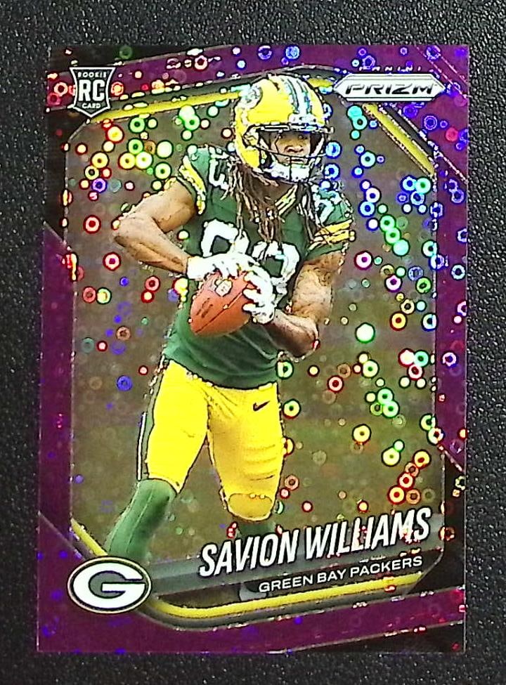 Savion Williams Rookie Card Purple No Huddle /75 2025 Panini Prizm #306 Packers: Panini Select, Prizm, Mosaic, Contenders, Zenith, Phoenix, Illusions, Absolute, Rookie NFL Sports Trading Cards, SP, SSP, Cards, Football Cards for Sale Near Me, Superbowl & Hall of Fame Player Cards,