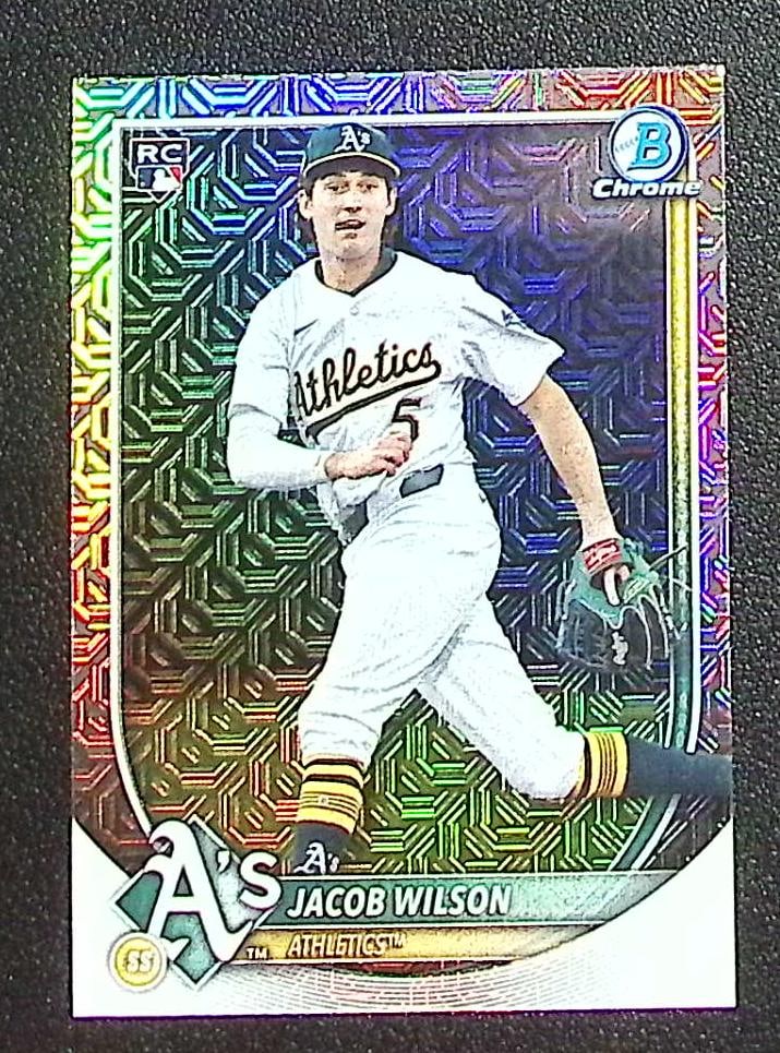 Jacob Wilson Rookie Card Mojo Refractor 2025 Bowman Chrome #9 Oakland Athletics: Topps Baseball MLB Trading & Sports Cards, Sports Cards for Sale Near Me, World Series & Hall of Fame Players Memorabilia, Refractors, X-Fractors, Numbered, SP, SSP, Valuable Auction Memorabilia Lots 
