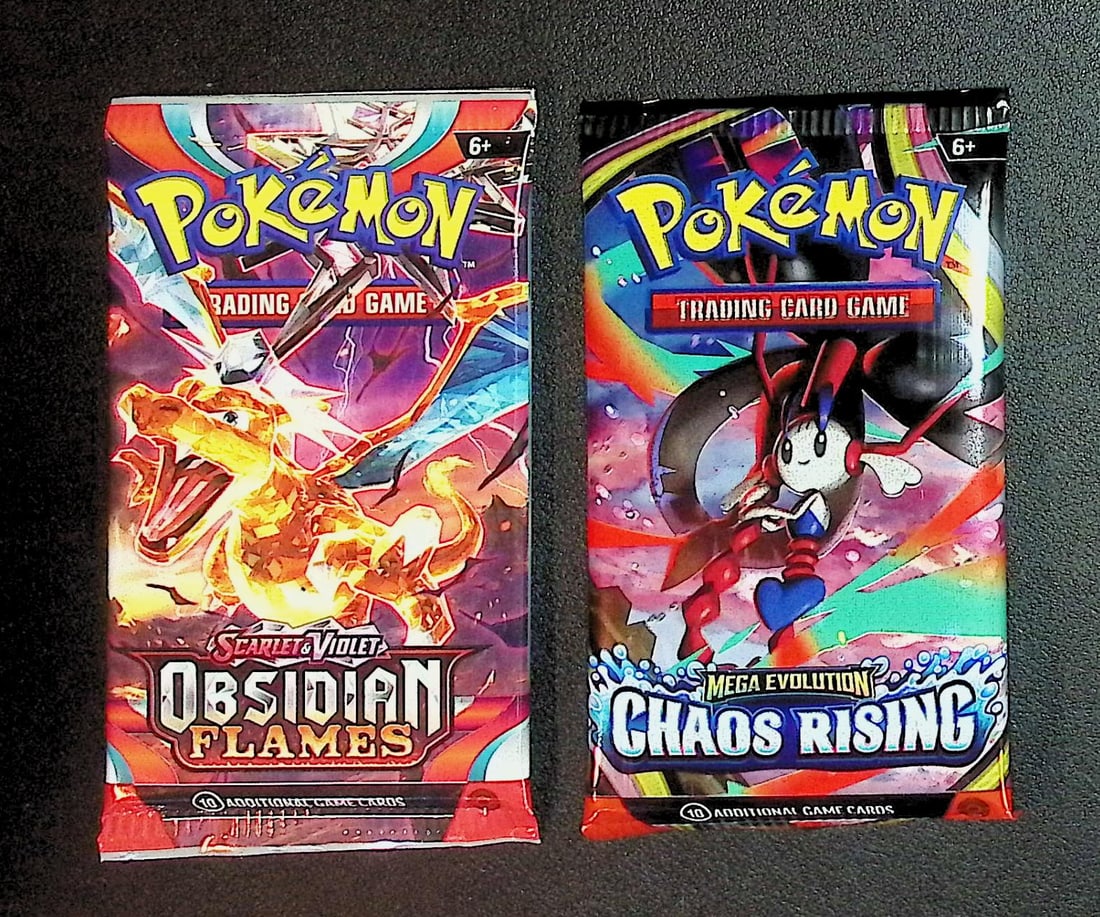 2 COUNT: 1 - Pokemon Chaos Rising, & 1 - Obsidian Flames Booster Packs: Pokemon Trading Card Game Cards, Charizard, Pikachu, Mewto, EX, Referse Holo, Holo Rare Cards, Secret Rare Cards, Full Art Cards, Evee, 3 Stars Ultra Rare Cards, Double Rare, Illustration Rare, Specia
