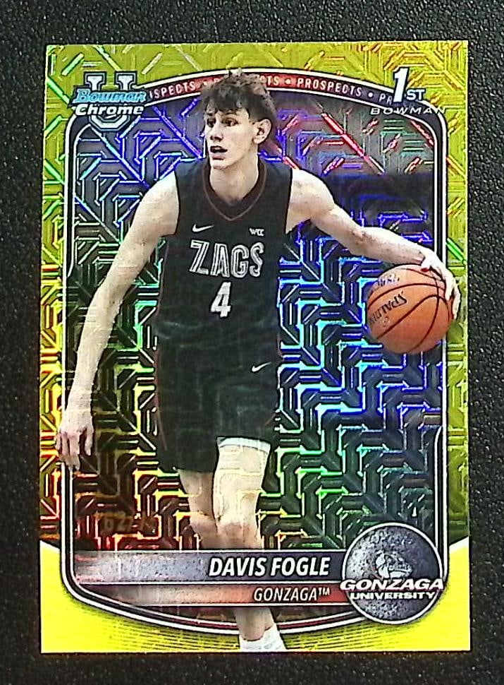 Davis Fogle 1st Bowman Yellow Mojo Refractor /75 2025-26 Bowman #BCP-47 Gonzaga: Topps Basketball NBA Trading & Sports Cards, Sports Cards for Sale Near Me, Chrome, Refractor, SP, SSP, Valuable Auction Memorabilia Lots Sold On Line, NBA Championship & Hall of Fame Player Cards