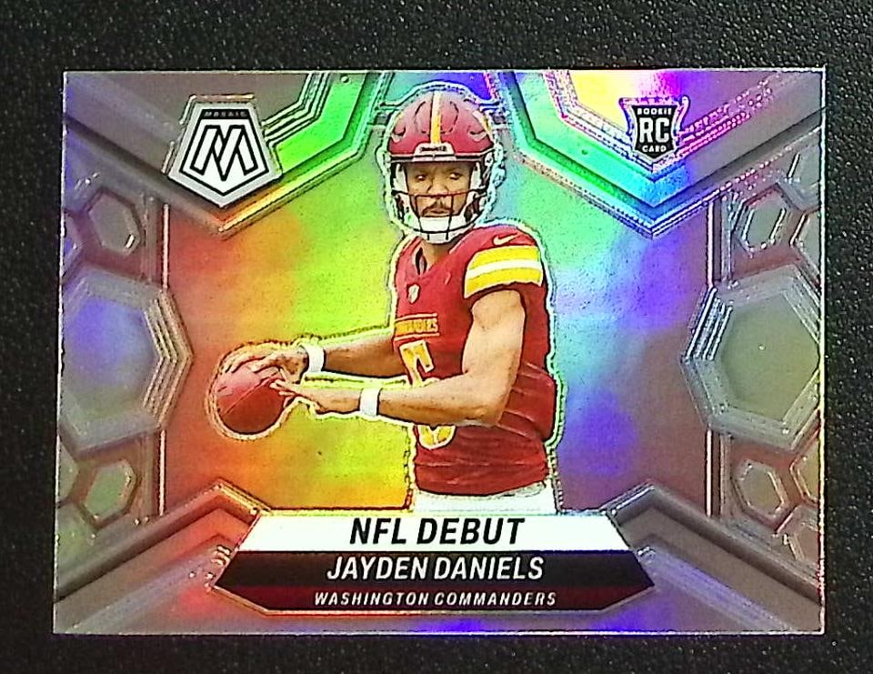 Jayden Daniels Rookie Card Silver Prizm 2024 Mosaic #272 Washington Commanders: Panini Select, Prizm, Mosaic, Contenders, Zenith, Phoenix, Illusions, Absolute, Rookie NFL Sports Trading Cards, SP, SSP, Cards, Football Cards for Sale Near Me, Superbowl & Hall of Fame Player Cards,