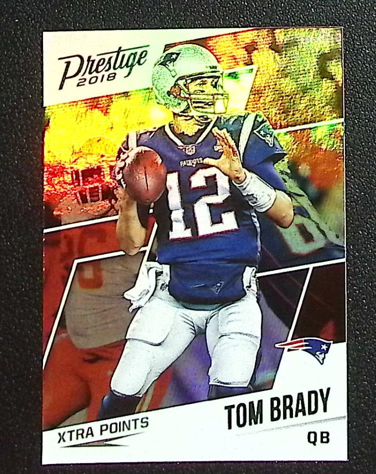 Tom Brady Xtra Points Green 2018 Panini Prestige #75 New England Patriots: Panini Select, Prizm, Mosaic, Contenders, Zenith, Phoenix, Illusions, Absolute, Rookie NFL Sports Trading Cards, SP, SSP, Cards, Football Cards for Sale Near Me, Superbowl & Hall of Fame Player Cards,