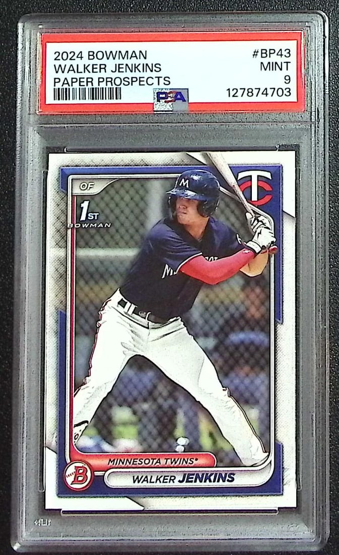 Walker Jenkins 1st Bowman 2024 Bowman #BP-43 PSA 9 Minnesota Twins: Topps Baseball MLB Trading & Sports Cards, Sports Cards for Sale Near Me, World Series & Hall of Fame Players Memorabilia, Refractors, X-Fractors, Numbered, SP, SSP, Valuable Auction Memorabilia Lots 