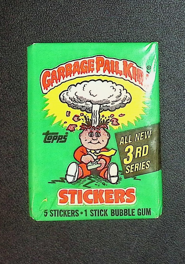 1986 Topps Vintage Garbage Pail Kids Retail Box Wax Pack - 3rd Series: Sealed Packs this old have no card quality guarantees - Topps Trading Cards Sold on Line, Auction Lots for sale on line, Trading Card Stickers