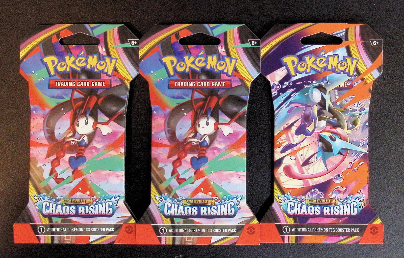 3 COUNT: 2026 Pokemon Chaos Rising Sleeved Booster Packs: Pokemon Trading Card Game Cards, Charizard, Pikachu, Mewto, EX, Referse Holo, Holo Rare Cards, Secret Rare Cards, Full Art Cards, Evee, 3 Stars Ultra Rare Cards, Double Rare, Illustration Rare, Specia