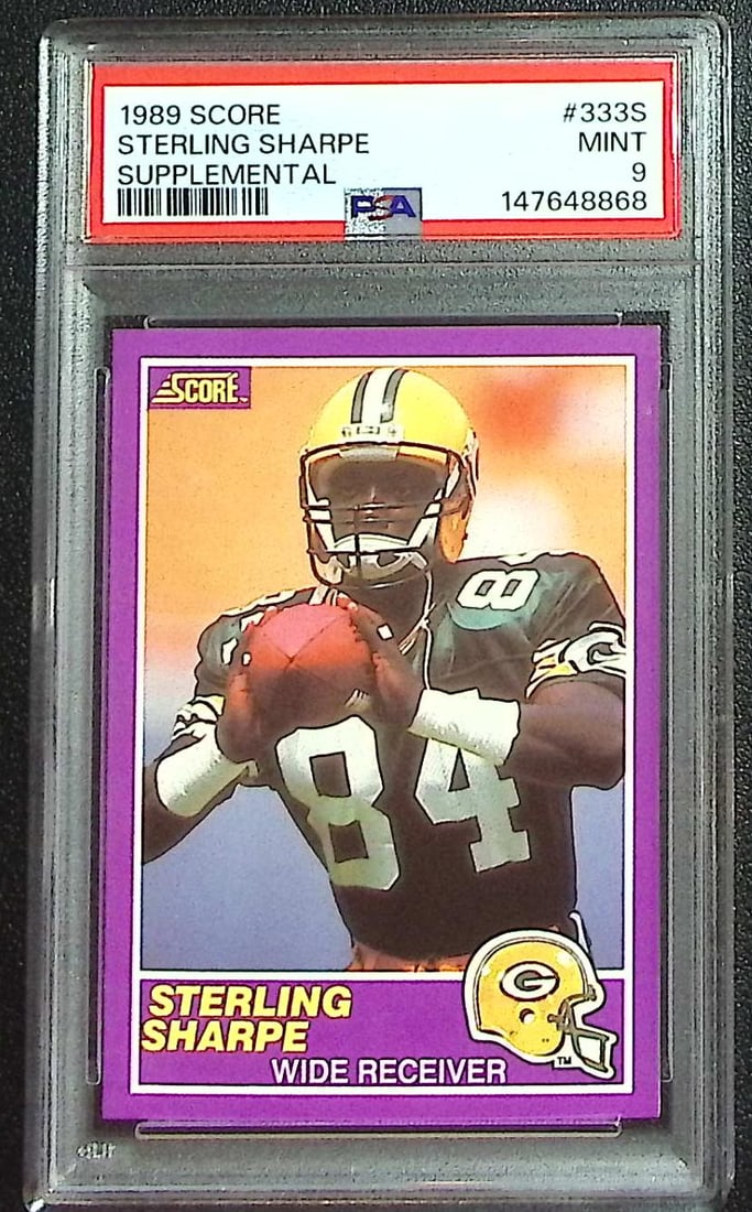 Sterling Sharpe Rookie 1989 Score Supplemental #333S PSA 9 Green Bay Packers: Panini Select, Prizm, Mosaic, Contenders, Zenith, Phoenix, Illusions, Absolute, Rookie NFL Sports Trading Cards, SP, SSP, Cards, Football Cards for Sale Near Me, Superbowl & Hall of Fame Player Cards,