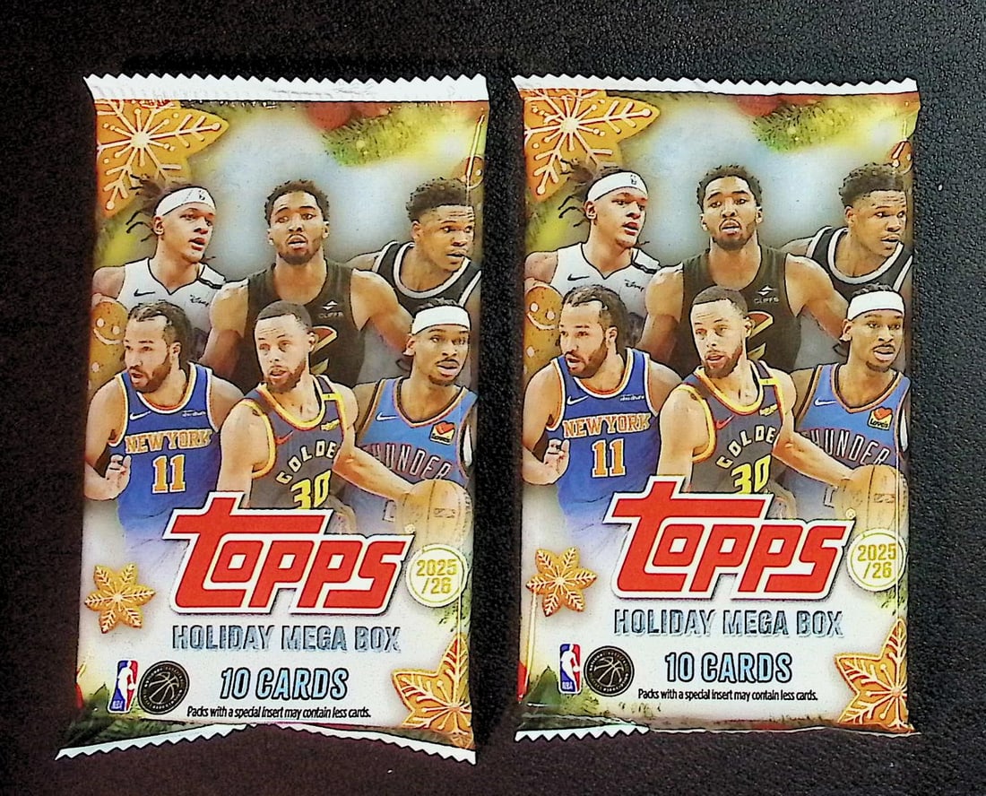 2 COUNT: 2025-26 Topps Basketball Card HOLIDAY MEGA BOX PACKS - RC'S: Cooper Flagg, Kon Kneuppel, VJ: Topps Basketball NBA Trading & Sports Cards, Rookie Cards in this set are Cooper Flagg, Dylan Harper, Ace Bailey, V J Edgecombe, Kon Knueppel , Autographs, Signatures, Green Topps Logo Refractor, Auct