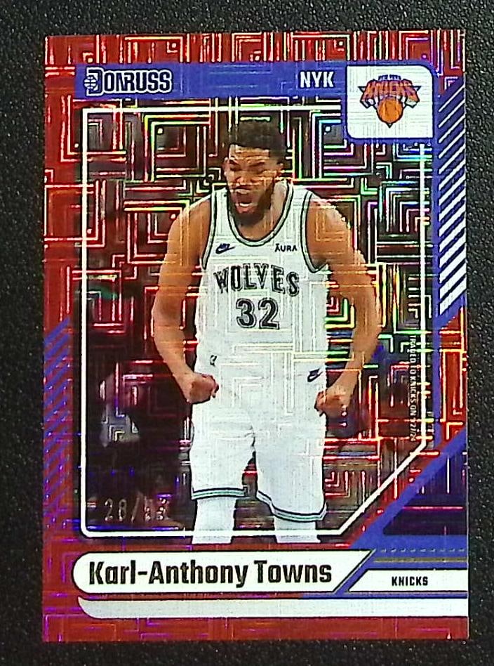 Karl-Anthony Towns Red Choice /99 2024-25 Donruss #8 New York Knicks: Panini Select, Prizm, Mosaic, Contenders, Revolution, Phoenix, NBA Hoops, Rookie NFL Sports Trading Cards, Silver, SP, SSP, Wave Prizms, Numbered Cards, Basketball sports Cards for Sale Near Me, NBA C
