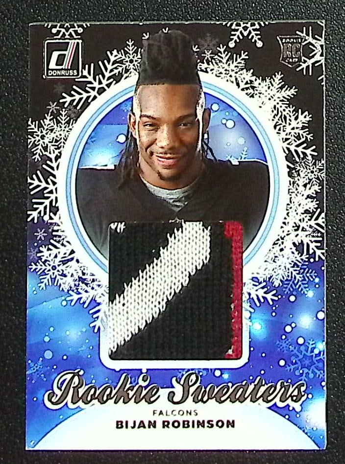 Bijan Robinson Rookie Sweaters 2023 Donruss #HS-BRO Atlanta Falcons: Panini Select, Prizm, Mosaic, Contenders, Zenith, Phoenix, Illusions, Absolute, Rookie NFL Sports Trading Cards, SP, SSP, Cards, Football Cards for Sale Near Me, Superbowl & Hall of Fame Player Cards,