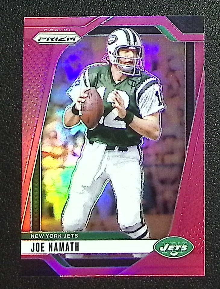 Joe Namath Pink Prizm 2024 Panini Prizm #228 New York Jets: Panini Select, Prizm, Mosaic, Contenders, Zenith, Phoenix, Illusions, Absolute, Rookie NFL Sports Trading Cards, SP, SSP, Cards, Football Cards for Sale Near Me, Superbowl & Hall of Fame Player Cards,