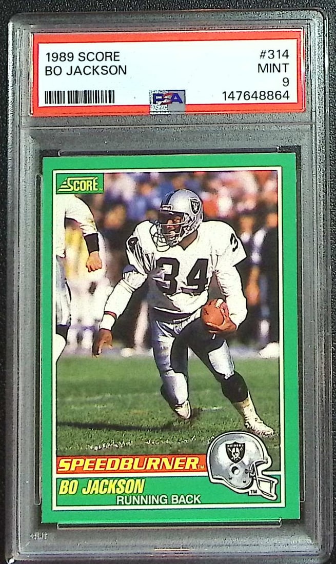 Bo Jackson Speedburner 1989 Score #314 PSA 9 Los Angeles Raiders: Panini Select, Prizm, Mosaic, Contenders, Zenith, Phoenix, Illusions, Absolute, Rookie NFL Sports Trading Cards, SP, SSP, Cards, Football Cards for Sale Near Me, Superbowl & Hall of Fame Player Cards,
