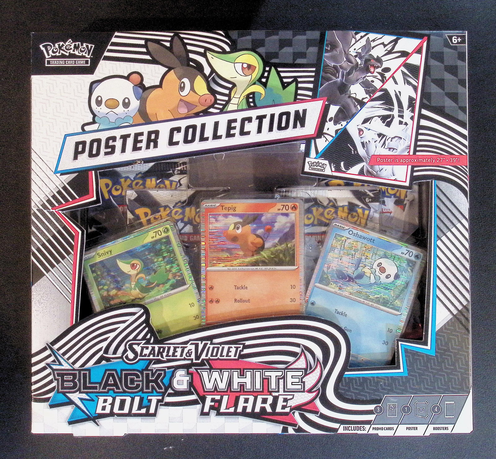 Pokemon Scarlet & Violet Black Bolt & White Flare Unova Poster Collection - 4 Booster Packs: Pokemon Trading Card Game Cards, Charizard, Pikachu, Mewto, EX, Referse Holo, Holo Rare Cards, Secret Rare Cards, Full Art Cards, Evee, 3 Stars Ultra Rare Cards, Double Rare, Illustration Rare, Specia