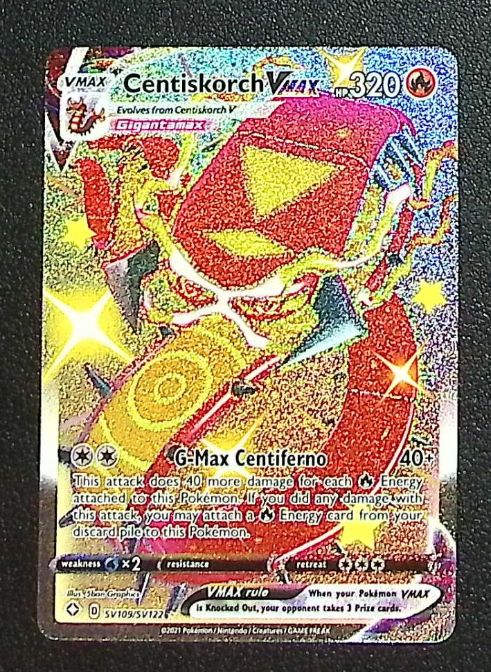 Pokemon Shining Fates Centiskorch VMAX Shiny Vault #SV109: Pokemon Trading Card Game Cards, Charizard, Pikachu, Mewtwo, Reverse Holo, Holo Rare, Secret Rare Cards, Full Art Cards, Eevee, Ultra Rare Card, Illustration Rare, Special Illustration Rare SIR