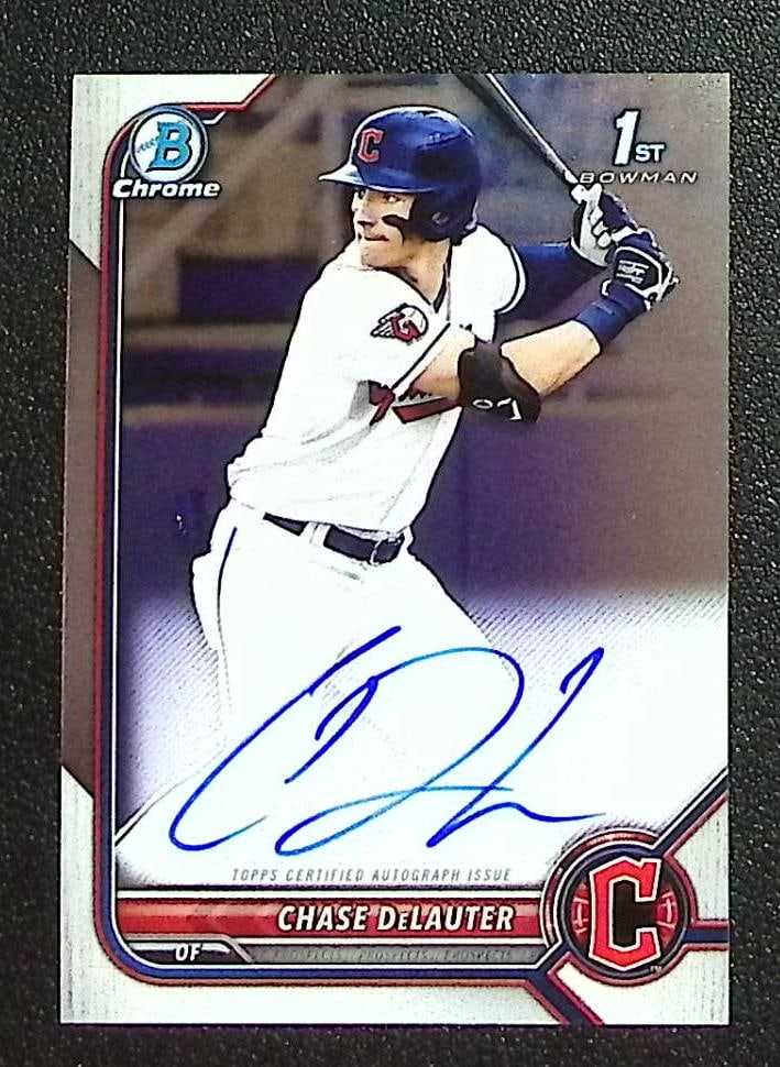 Chase DeLauter 1st Bowman Auto 2022 Bowman Chrome Draft #CDA-CD Guardians: Topps Baseball MLB Trading & Sports Cards, Sports Cards for Sale Near Me, World Series & Hall of Fame Players Memorabilia, Refractors, X-Fractors, Numbered, SP, SSP, Valuable Auction Memorabilia Lots 