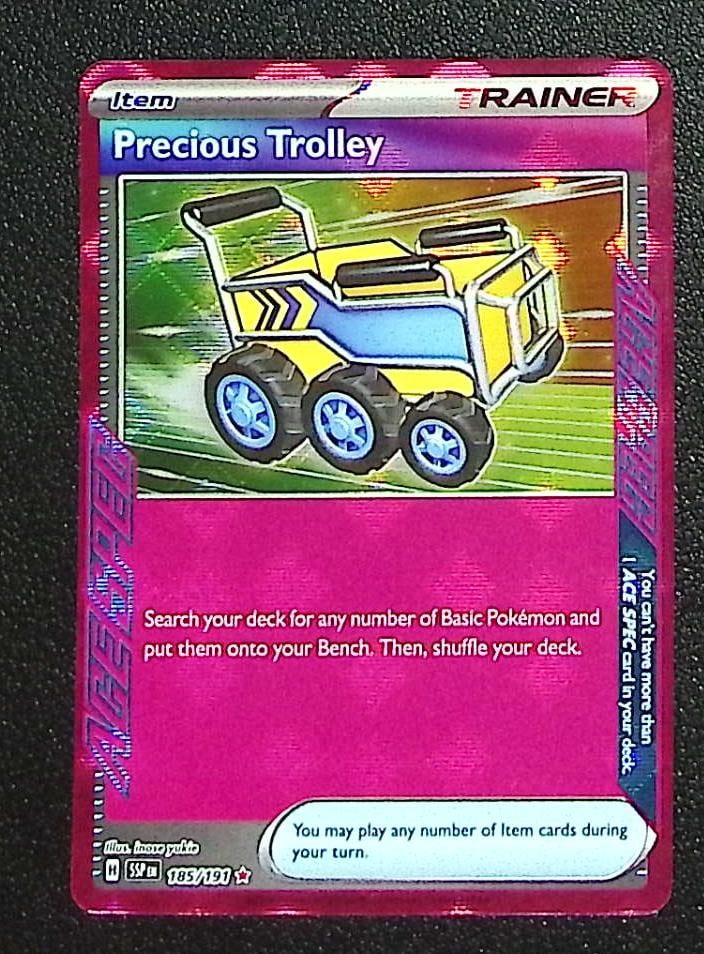 Pokemon Surging Sparks Precious Trolley #185 Ace Spec: Pokemon Trading Card Game Cards, Charizard, Pikachu, Mewtwo, Reverse Holo, Holo Rare, Secret Rare Cards, Full Art Cards, Eevee, Ultra Rare Card, Illustration Rare, Special Illustration Rare SIR